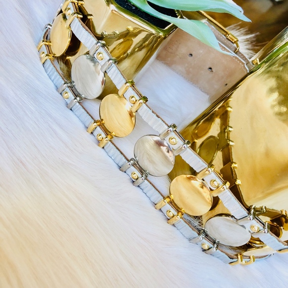 BB Simon Silver Leather Belt with Gold Accents